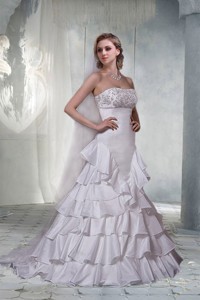 Gorgeous A Line Strapless Brush Train Wedding Dress With Beading
