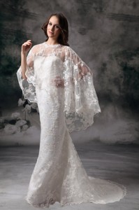 Simple Column Sweetheart Brush Train Lace Wedding Dress 