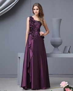 Elegant One Shoulder Beaded Prom Dress With Hand Made Flowers