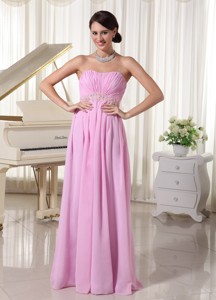 Baby Pink Chiffon Ruched Sweetheart Prom Dress With Appliques Decorate Waist