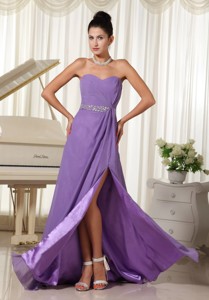 Lilac High Slit With Beaded Decorate Waist Sweetheart Customer Made Prom Dress