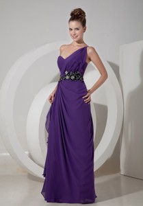 Sweet Purple Column One Shoulder Prom Dress Chiffon Beading Floor-length