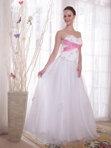 White Princess Sweetheart Floor-length Tulle And Taffeta Beading And Rhinestones Prom Eve