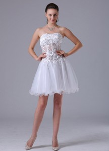 White Straps Appliques Decorate Bust Prom Cocktial Dress With Beading In Minnesota