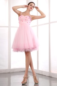 Pink Straps Short Prom Dress Organza Beading Mini-length