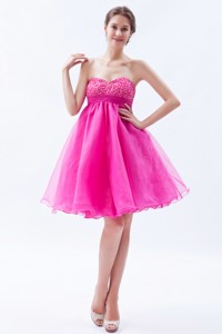 Hot Pink Sweetheart Prom Cocktail Dress Organza Beading Mini-length