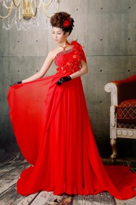 Red One Shoulder Appliques With Beading Prom / Evening Dress With Court Train In Farmborough Avon
