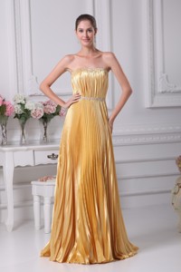 Ruching Pleating And Beading Strapless Long Prom Dress