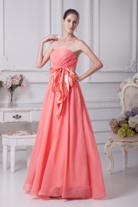 Strapless Floor-length Prom Dress With Bowknot Ribbon