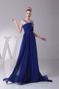 Beading And Ruching Chiffon Prom Dress With Sweep Train