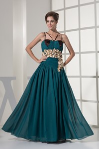 Column V-neck Chiffon Prom Gown with Hand Made Flowers