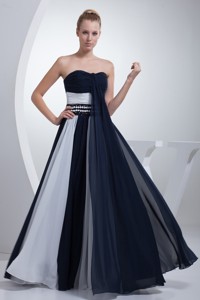 Ruched And Beaded Prom Evening Dress In Navy Blue And White