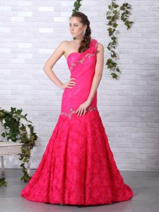 Exclusive Brush Train Prom Dress With Ruching And Beading