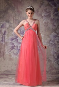 Best Watemelon Red Tulle Prom / Evening Dress with Beading