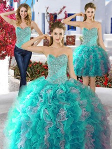 Classical Beaded And Ruffled Big Puffy Detachable Quinceanera Dress In Organza