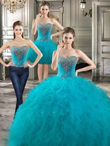 Perfect Beaded And Ruffled Detachable Quinceanera Dress In Teal