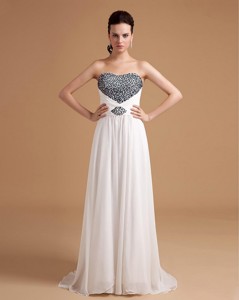 New Arrival Sweep Train Beading Prom Dress In White