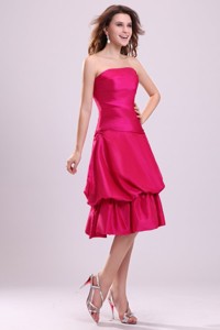 Hot Pink Strapless Prom Dress With Knee-length