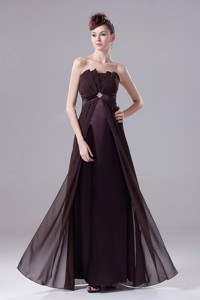 Brown Prom Dress With Beading Strapless Floor-length and Chiffon