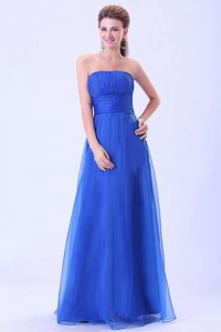 Blue Prom Evening Dress With Empire Organza Ruched