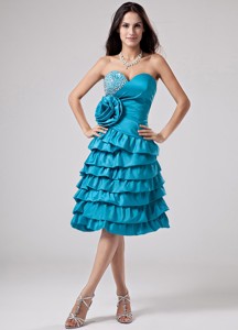 Luxurious Teal Prom Dress Sweetheart Ruffled Layeres Hand Made Flower