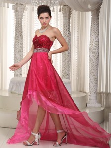 Pink And Wine Red Sweetheart High-low Organza Beading Prom Dress