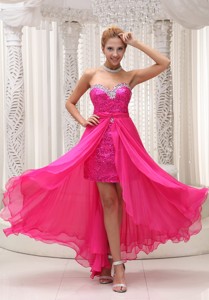 Hot Pink Beaded Decorate Sweetheart Neckline Detachable Chiffon and Sequin Prom / Evening Dress For