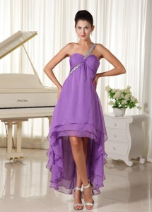 Beaded Decorate Shoulder High-low Prom Dress Chiffon In Virginia