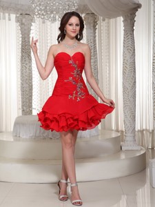 Beading Decorate Sweetheart Cute Red Short Prom / Cocktail Dress