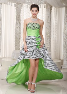 Spring Green Strapless High-low Taffeta Beading Prom Dress