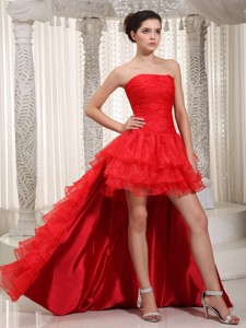 Red Strapless High-low One Shoulder Prom Dress For Prom