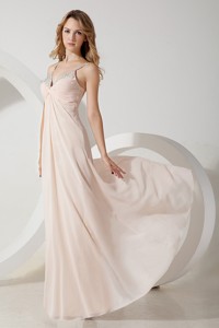 Light Pink Homecoming Dress Empire Straps Beading Floor-length Chiffon