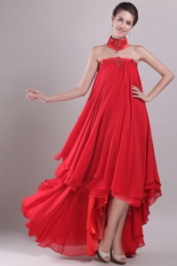 Red Princess Strapless High-low Chiffon Embroidery With Beading Prom Homecoming Dress