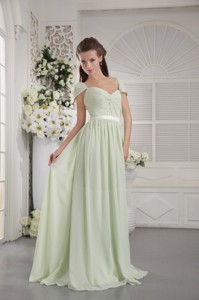 Apple Green Empire Off The Shoulder Brush Train Chiffon Ruch Prom Dress