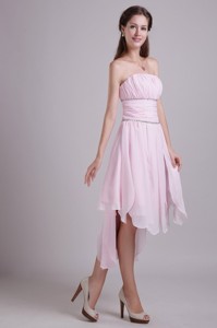 Pink Asymmetrical Strapless High-low Chiffon Beading Prom/Homecoming Dress