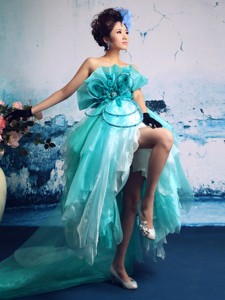 Turquoise Organza Hand Made Flowers Strapless Stylish Celebrity Prom Gowns In Kirkpatrick Durha
