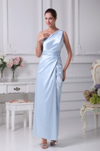 Single Shoulder Ankle-length Prom Dress With Slit And Ruched Sash