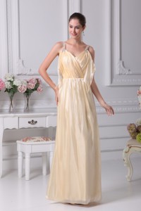 Beading Straps Column Ankle-length Champagne Prom Dress