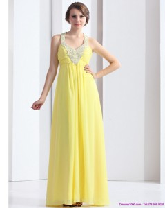 Cheap Halter Top Yellow Prom Dress With Floor Length