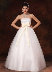Champagne Bowknot Stylish Wedding Dress Custom Made In Alaska