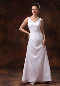 V-neck Ankle-length Satin Mother Of The Bride Dress For Custom Made In Douglasville Georgia 
