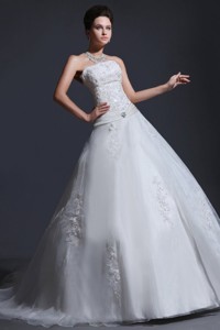 Appliques Ball Gown Court Train Wedding Dress With Strapless