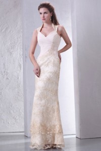 Beautiful Halter Top Column Lace Wedding Dress Floor-length 
