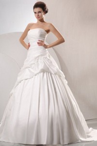 Strapless Taffeta Court Train Wedding Dress With Pick-ups