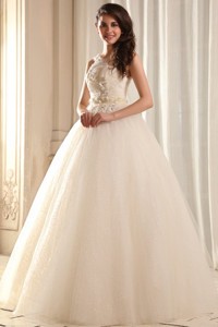 Ivory Halter Top Appliques Floor-length Organza Wedding Dress