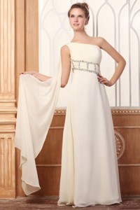 Empire One Shoulder Beading Watteau Train Chiffon Wedding Dress 