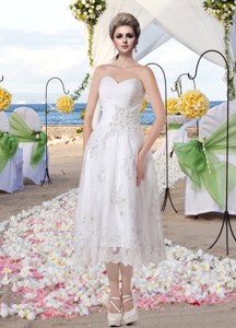 Cheap Empire Sweetheart Tea Length Appliques Lace Wedding Dress