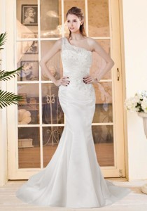 Mermaid One Shoulder Court Train Wedding Dress With Lace