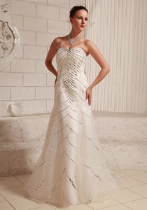 Sequins Over Bodice Sweetheart Wedding Dress With Court Train Organza And Satin