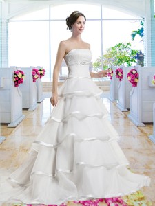Fashionable Ruffled Layers Bridal Dress With Brush Train